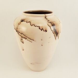 6.5" Horsehair Raku Vase, Artist Signed Muranich? Art Pottery Jug, black white